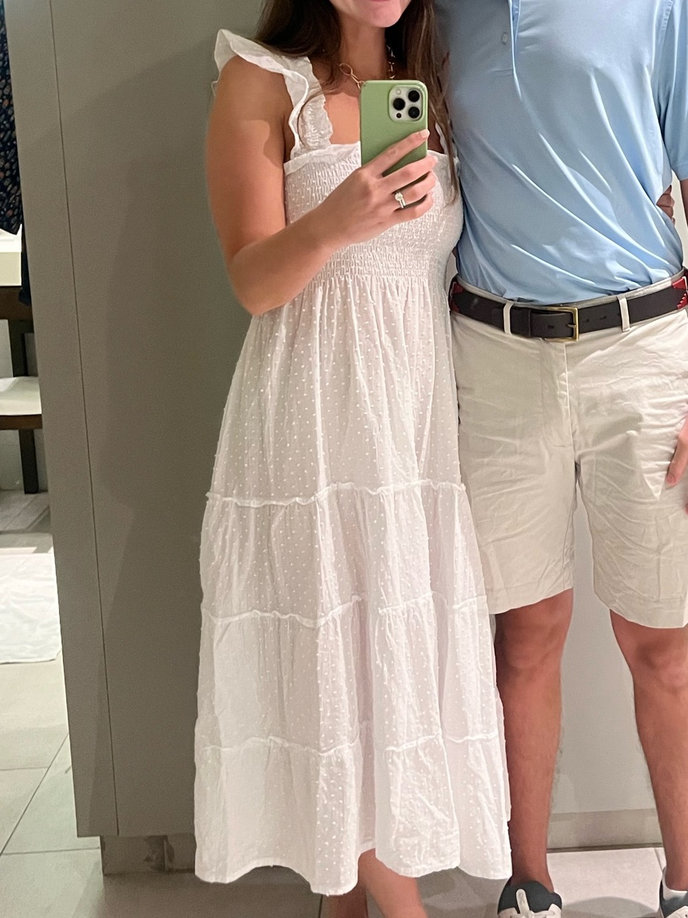 White Swiss Dot Maxi Dress with Ruffle Straps
